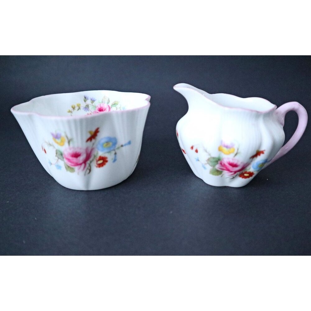 Lovely Vintage Shelley England #13428 Stocks Dainty Open Sugar Bowl & Creamer